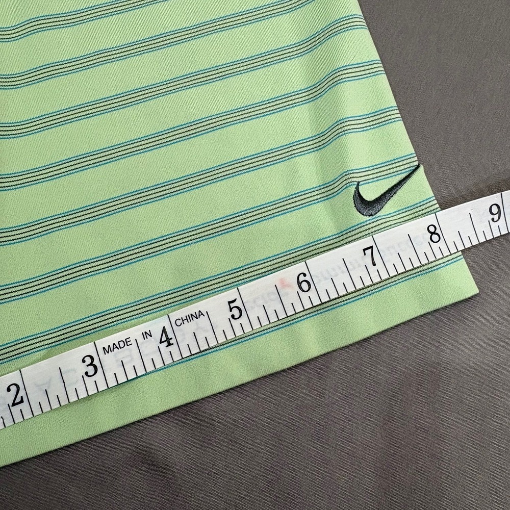 Nike Dri Fit Mens Polo Shirt Size Large Green Stripe Golf Performance - Picture 8 of 12